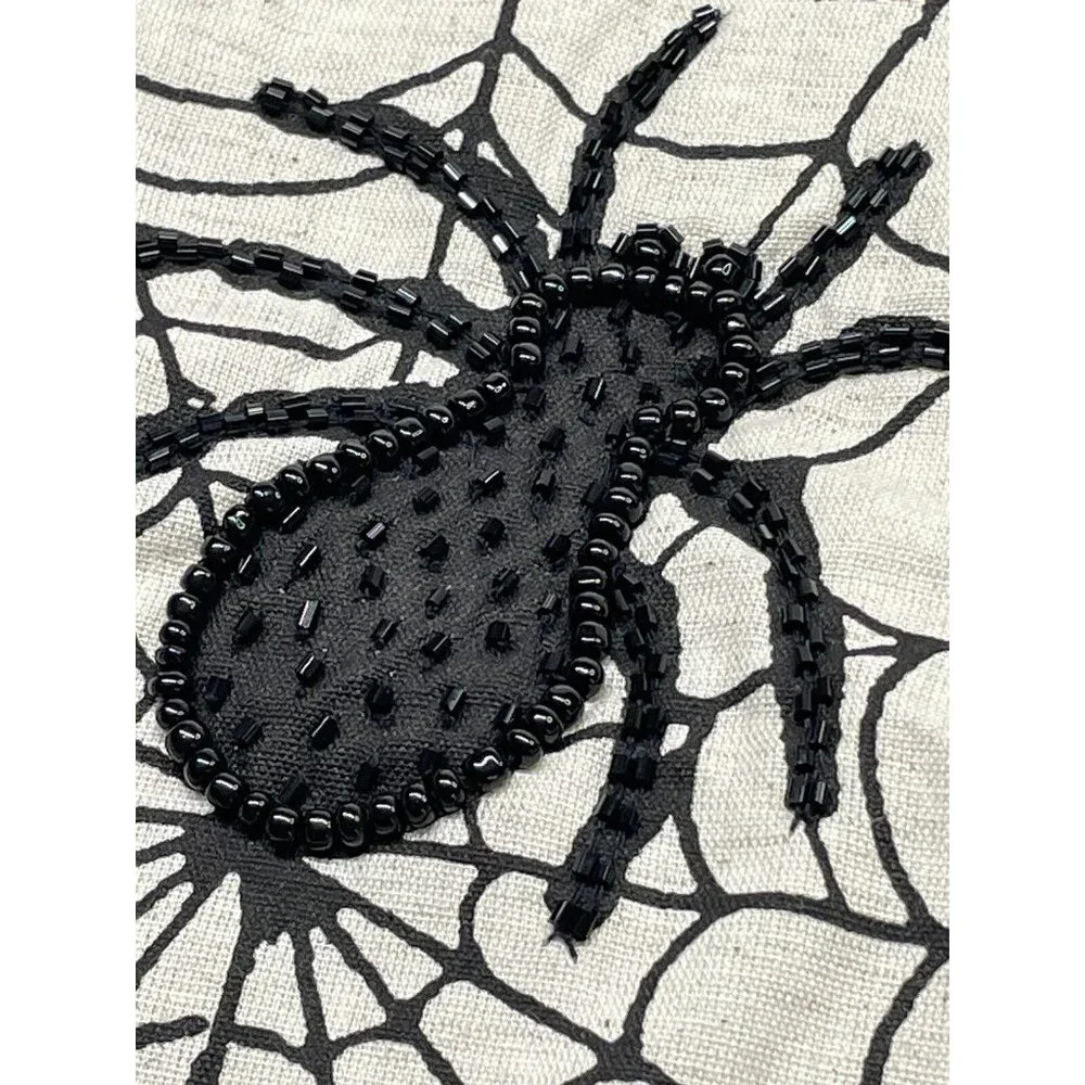 Black Spider Web Black Beaded Halloween Table Runner Hallow Home 71” x‎ 17”  EL1